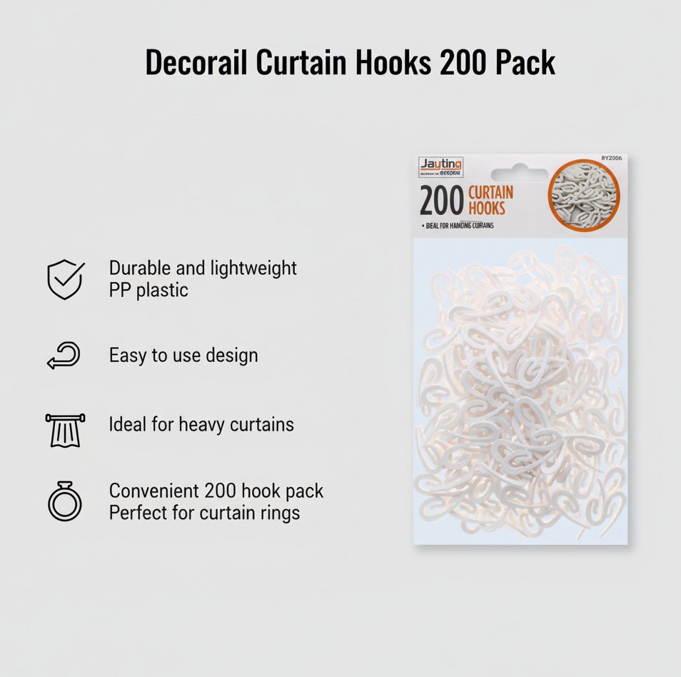 Decorail Curtain Hooks 200 Pack - Image 2